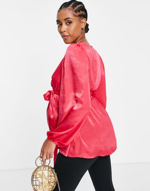 Pink satin wrap sales blouse