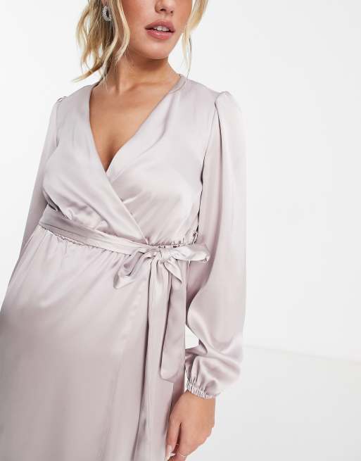 Grey satin 2025 wrap dress