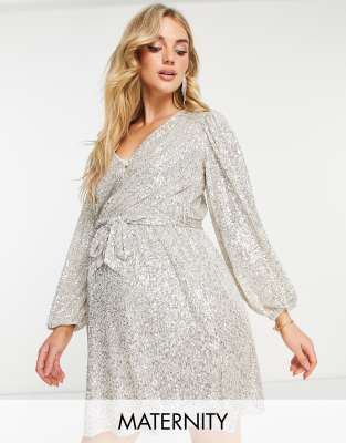 River Island Maternity Sequin Belted Mini Dress In Gold | ModeSens