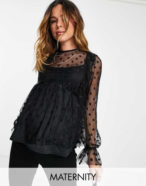 River Island Maternity sheer smock top in black | ASOS