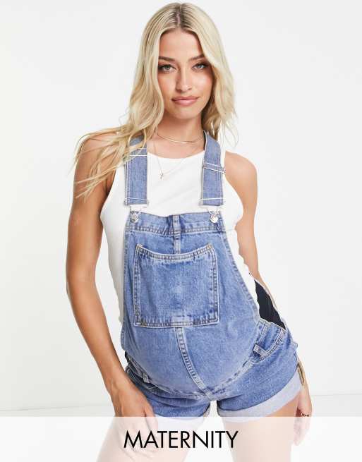 Maternity Denim Dungaree Shorts