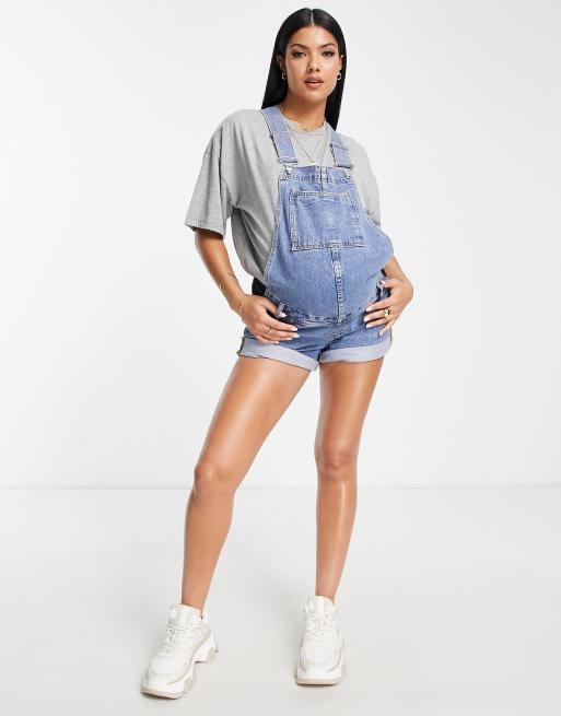 Maternity Denim Dungaree Shorts