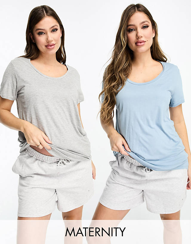 River Island Maternity - t-shirt multipack in grey and blue