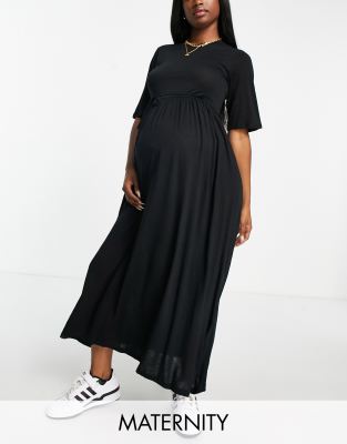 River Island Maternity tie waist midi dress in black