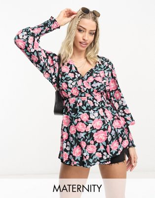 River Island Maternity wrap top with long sleeves in pink floral - ASOS Price Checker