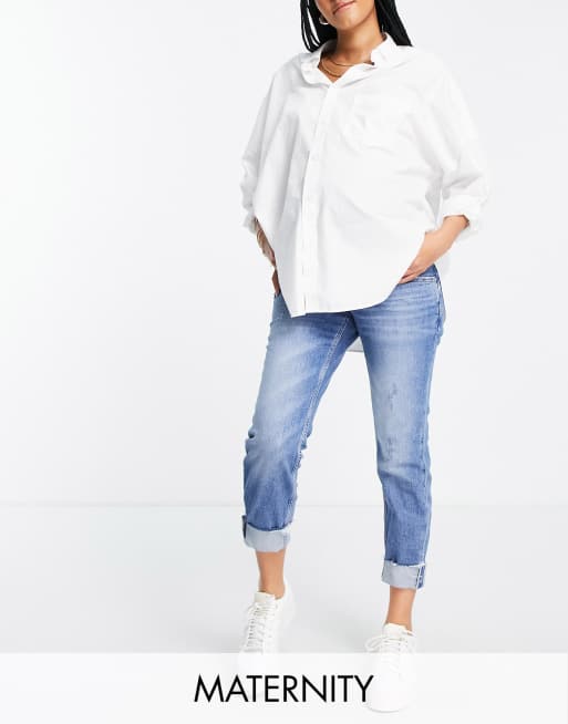 River Island Maternity turn-up hem mom jeans in medium blue