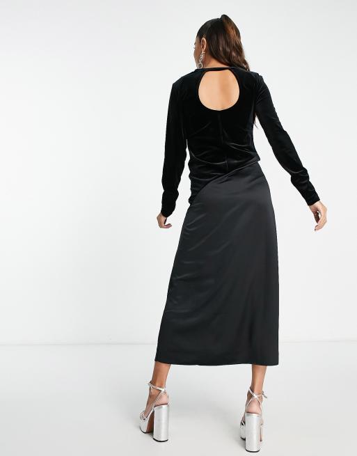 Long black shop velvet flare skirt