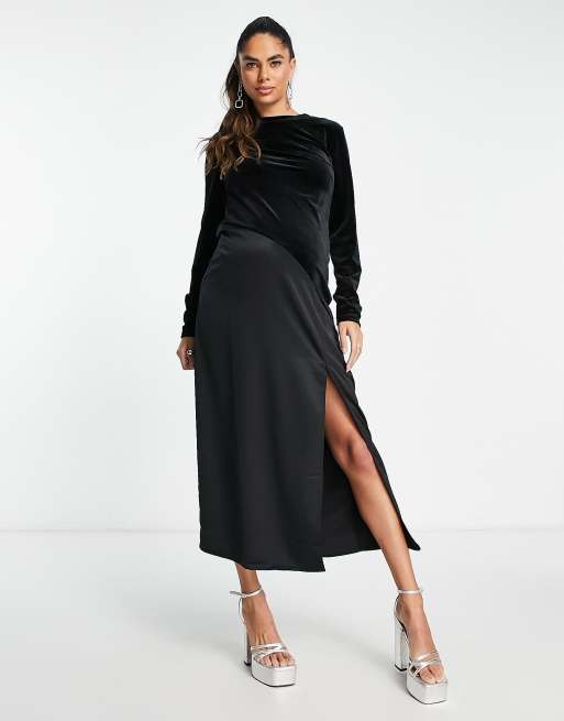 Black velvet fit and best sale flare dress