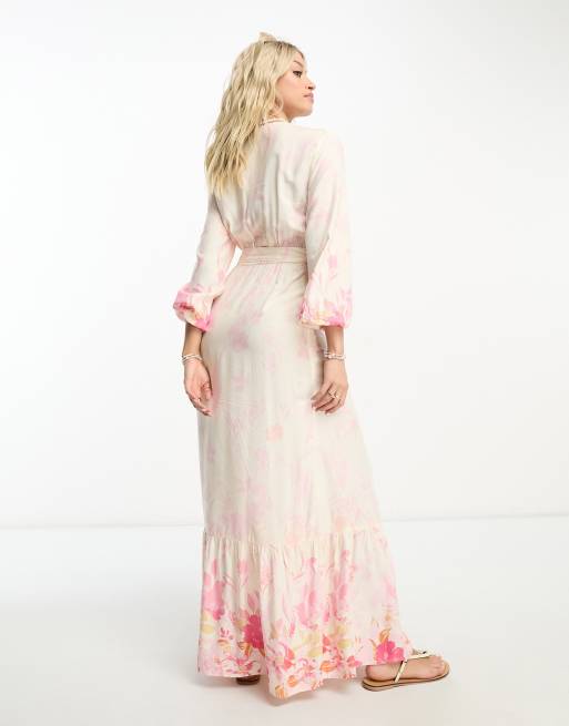 River Island Maternity - Vestito lungo avvolgente rosa a fiori sfumati, 2 di 4