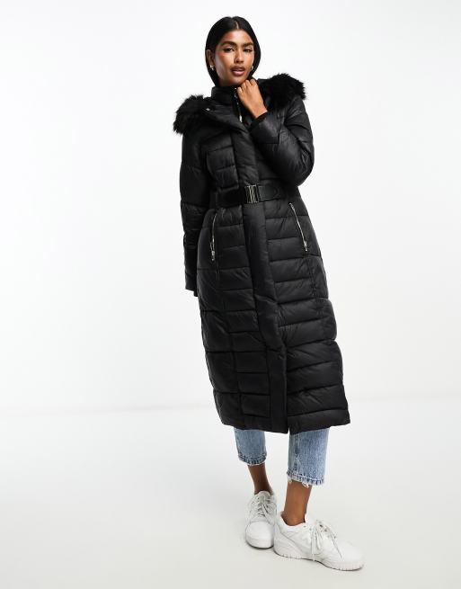 Longline puffer with hot sale faux fur hood