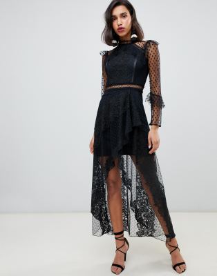 river island maxi dress in black lace