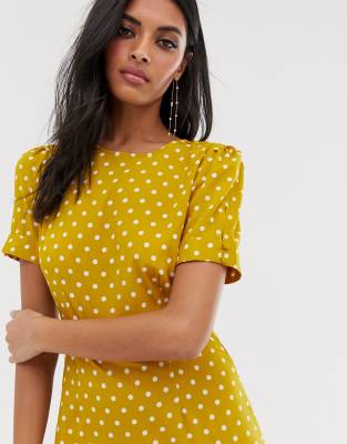 river island yellow polka dot dress