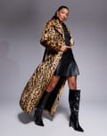 [River Island] River Island maxi faux fur coat in leopard print-Brown XS Light brown