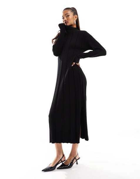 River Island maxi high neck knit dress in black 