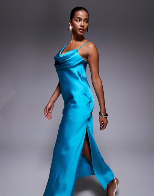 River Island - Maxi-jurk met blote schouder en gedrapeerde halslijn in turkoois, 2 van 4