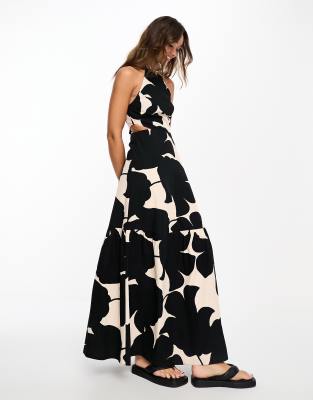 River Island Maxi Jurk Met Halternek En Bloemenprint In Zwart ASOS