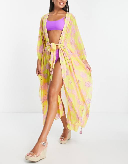 River Island - Maxi kaftan met tie-dye in felpaars