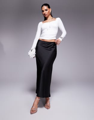 maxi satin skirt in black