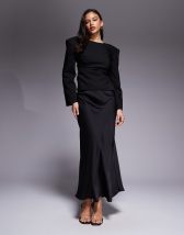 Vila satin maxi skirt in olive green