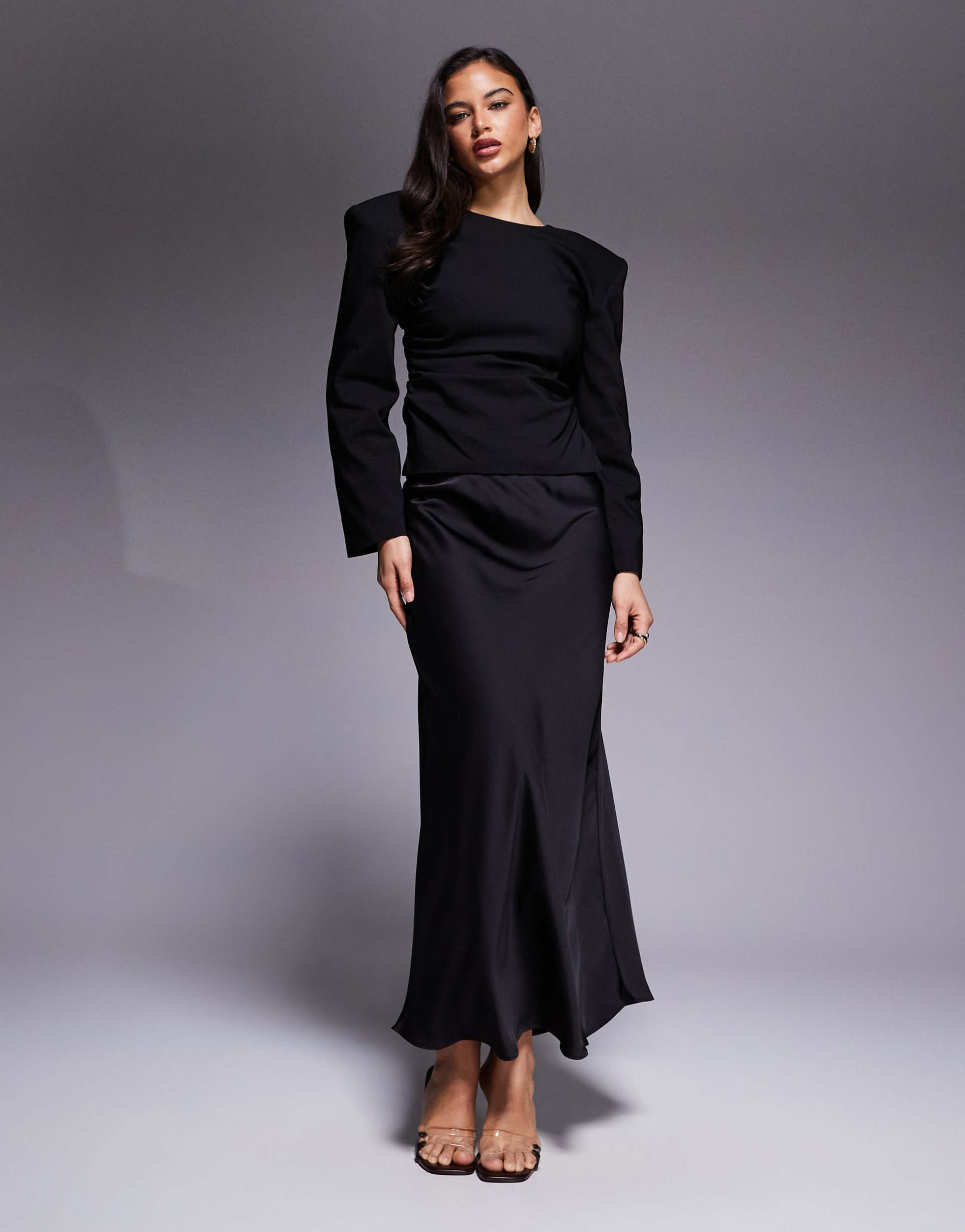 river island maxi satin skirt in black