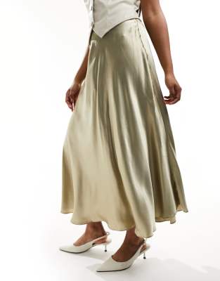 River Island - Maxi-Satinrock in Dunkelbeige-Neutral