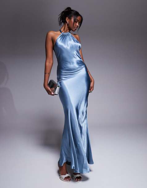 River Island - Maxi-slipdress met halternek in blauw - view 1