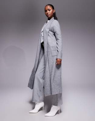 River Island - Maxi-Strickjacke in Grau mit Schalkragen