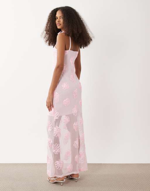 River Island – Maxikleid in Rosa mit Muschelstickerei, 4 von 4