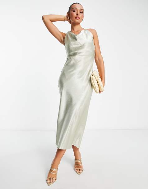 River Island – Maxikleid in Silber mit Wasserfallausschnitt - view 1