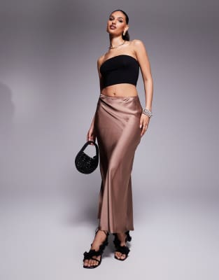 River Island - Maxirock aus Satin in Beige-Neutral