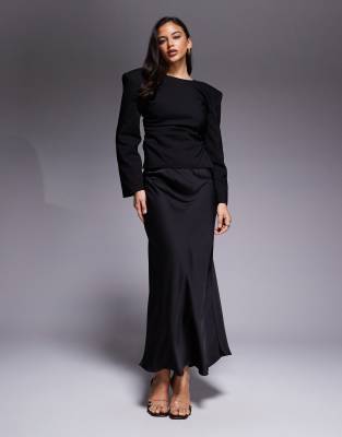 River Island - Maxirock aus Satin in Schwarz