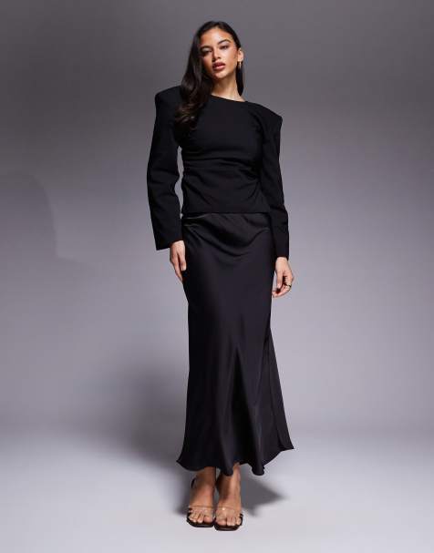 River Island – Maxirock aus Satin in Schwarz - view 1