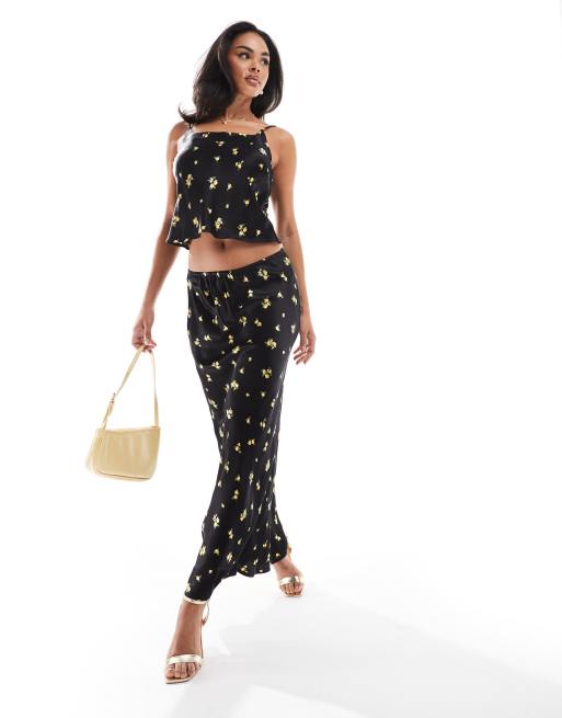 River Island – Maxirock in Schwarz mit Blümchenmuster, Kombiteil
