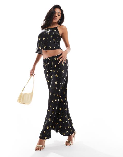 River Island - Maxirok met fijne bloemenprint in zwart, deel van co-ord set - view 1