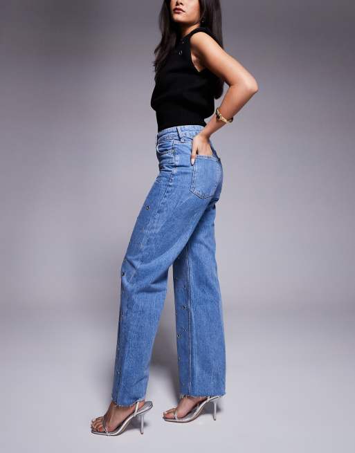 River Island – Mellanblå, avslappnade jeans med raka ben och öljetter, 3 av 5
