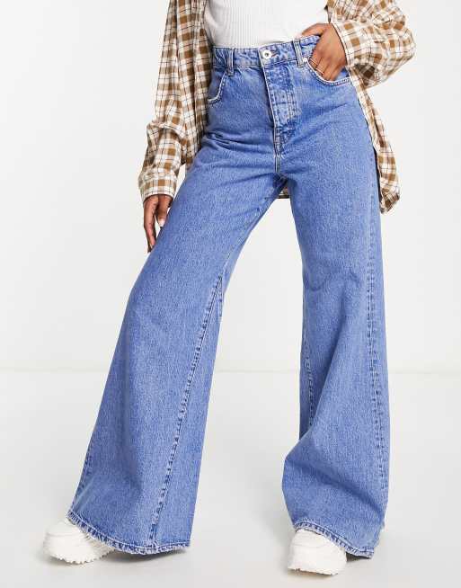 River Island - Mellemblå jeans med vide ben med svaj og paneldetalje, 2 af 4
