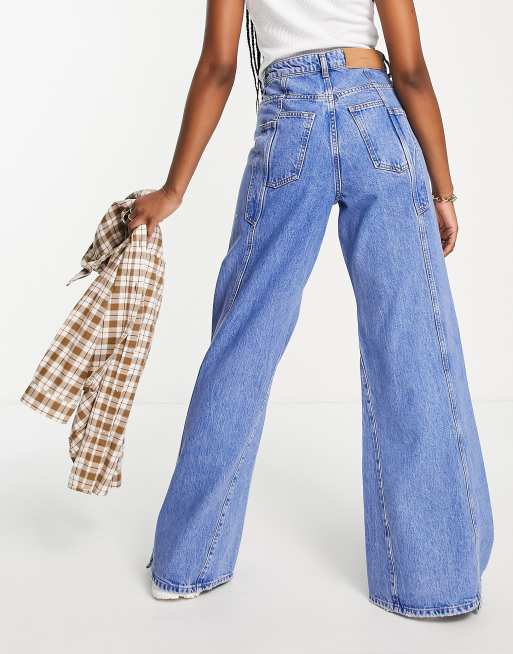 River Island - Mellemblå jeans med vide ben med svaj og paneldetalje, 3 af 4