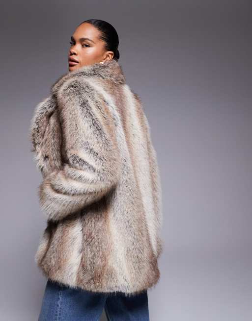River Island - Mellemlang mørkebrun frakke i imiteret pels, 4 af 4