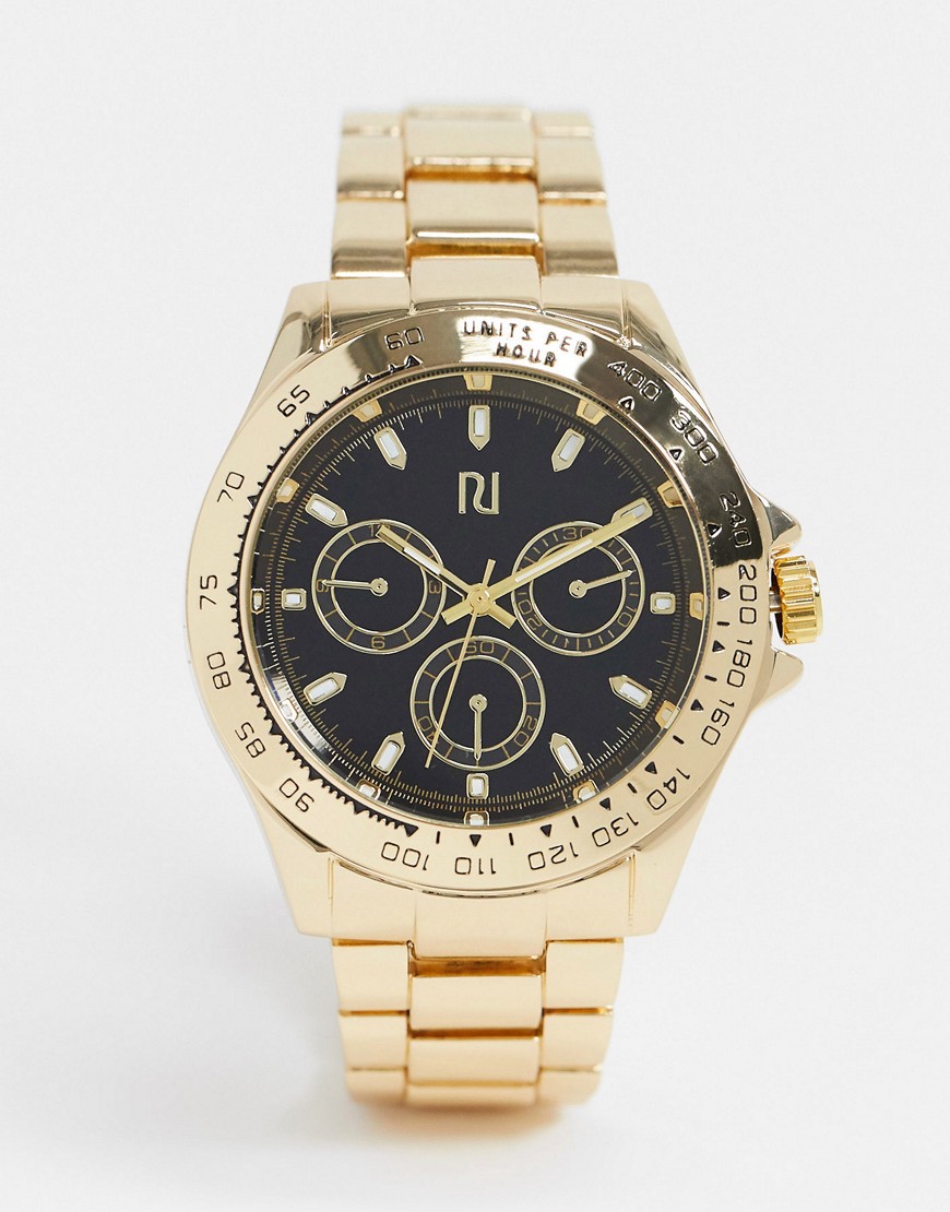 River Island mens chronograph bracelet watch in gold