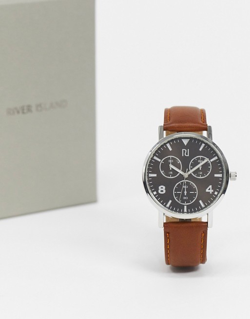 River Island mens leather watch in brown