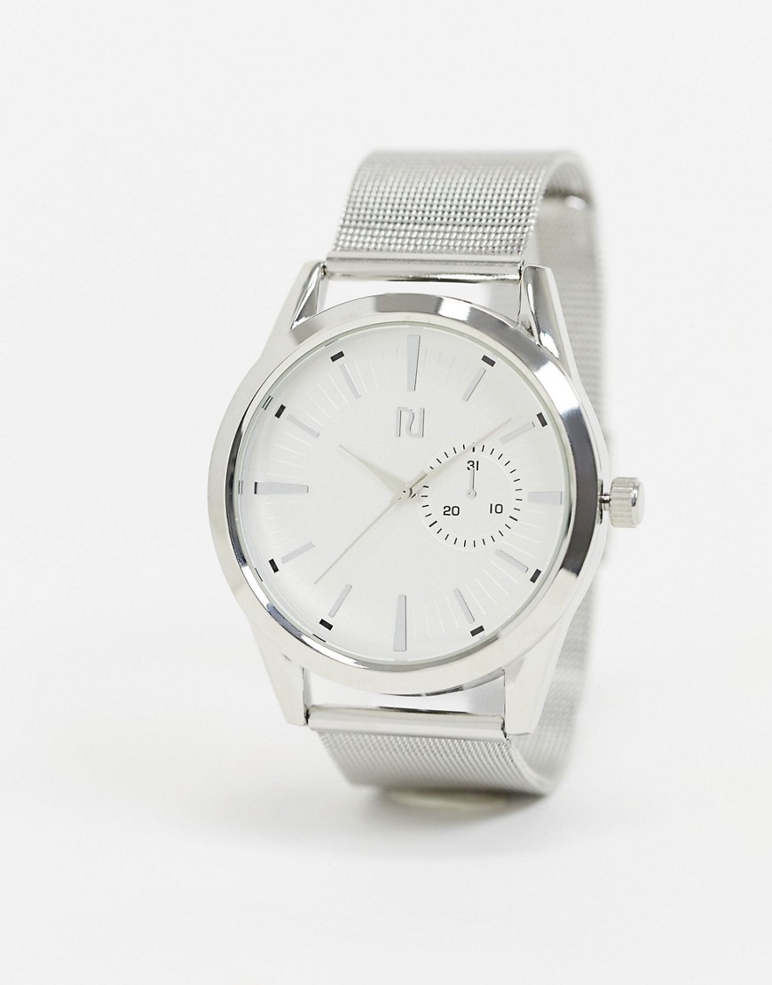 River Island mens mesh watch in silver