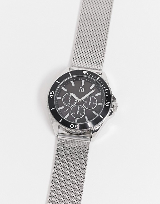 River Island mens mesh watch in silver