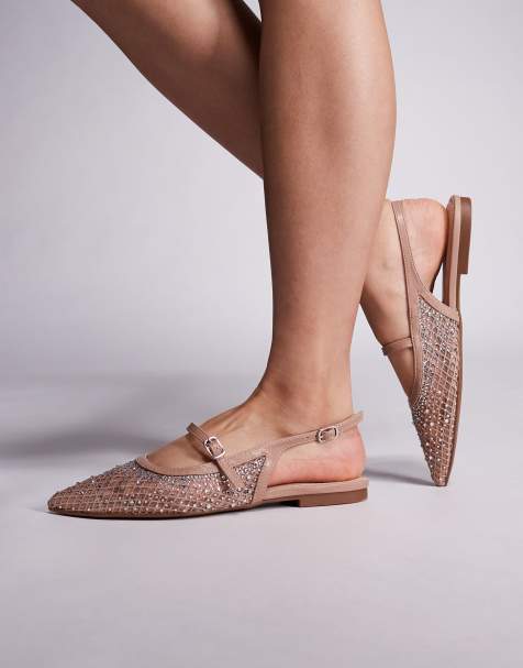 River Island mesh ballet flat in light beige - view 1