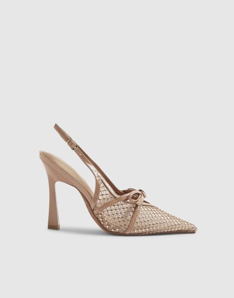 River Island Mesh bow sling back heels in beige - light - view 1