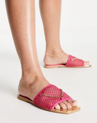 River Island mesh chained slider sandal in bright pink - ASOS Price Checker