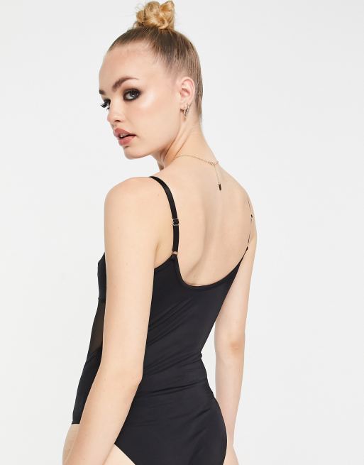 River Island mesh corset bodysuit in black