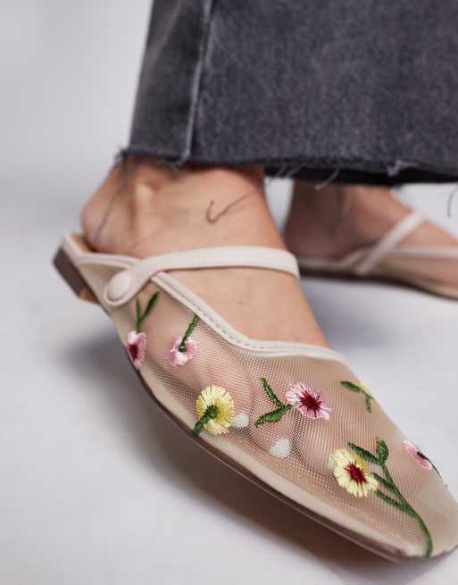 River Island mesh floral ballet flat in beige ASOS