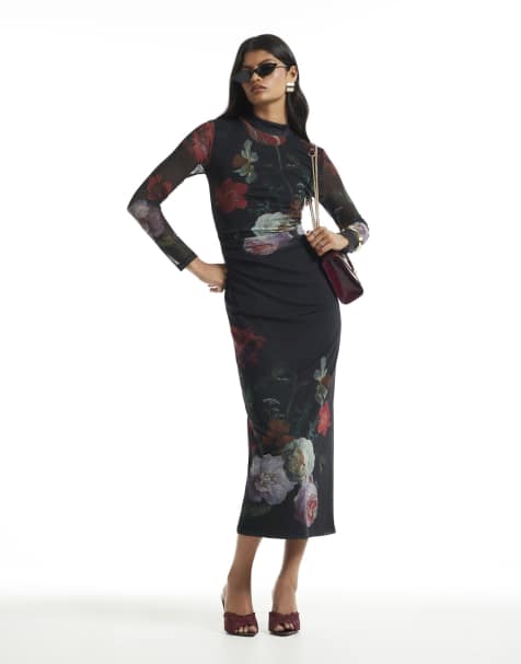 River Island Mesh floral print maxi dress in black - view 1