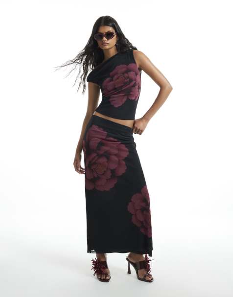 River Island Mesh floral print maxi skirt in black - view 1