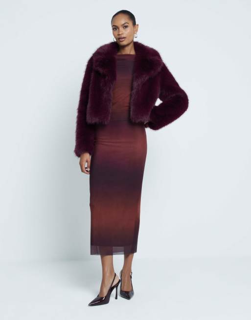 River Island Mesh ombre coord in burgundy